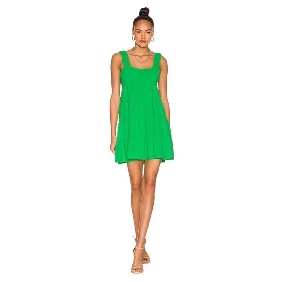 Amanda Uprichard Nicolia Grass Green Sleeveless Tiered Ruffle Mini Dress, Small - Picture 1 of 13